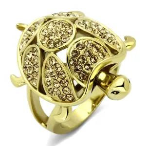 IP Gold(Ion Plating) Stainless Steel Ring with Top Grade Crystal in Citrine Yellow for Women Style TK1035