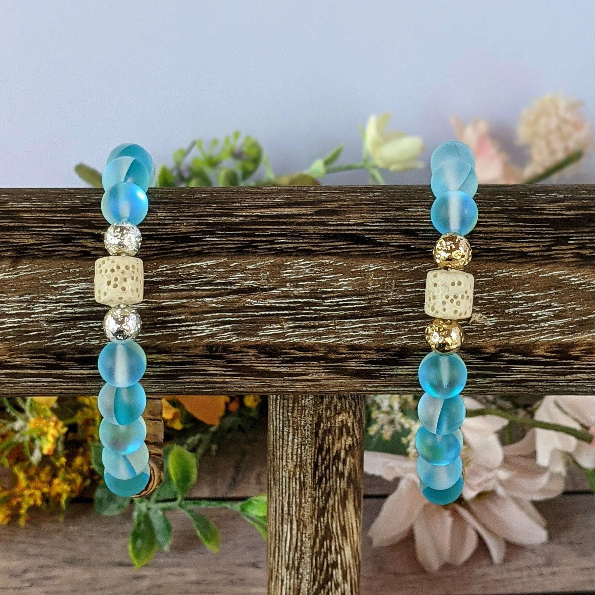 Iridescent Blue Mystic Aura Quartz Gemstone Diffuser bracelet