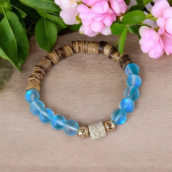 Iridescent Blue Mystic Aura Quartz Gemstone Diffuser bracelet