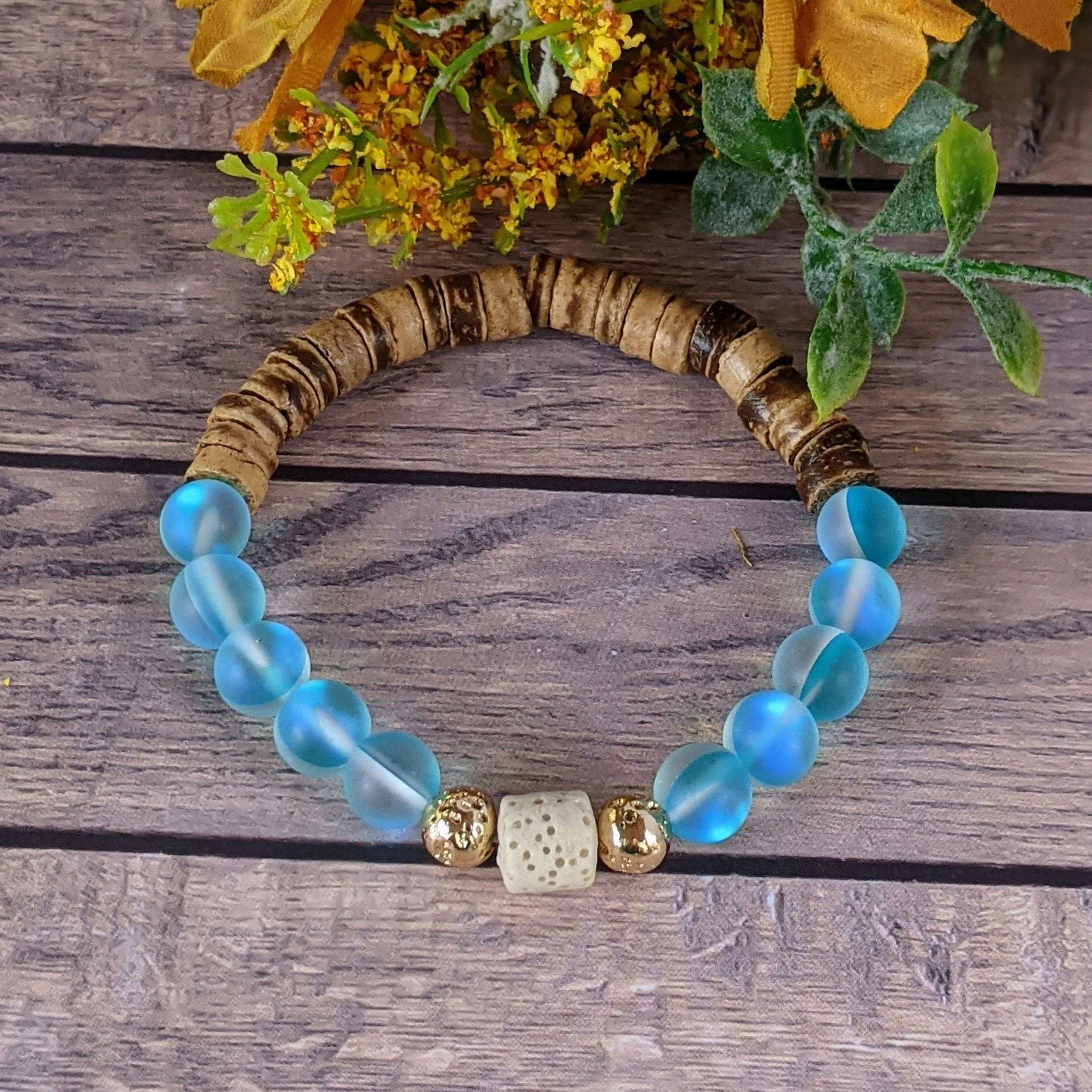 Iridescent Blue Mystic Aura Quartz Gemstone Diffuser bracelet