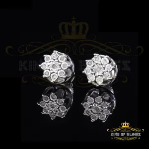 King Of Bling's 0.05ct Diamond 925 Sterling Silver White For Men's & Women's Floral Earrings