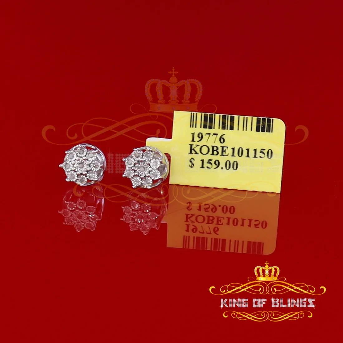 King Of Bling's 0.05ct Diamond 925 Sterling Silver White For Men's & Women's Floral Earrings