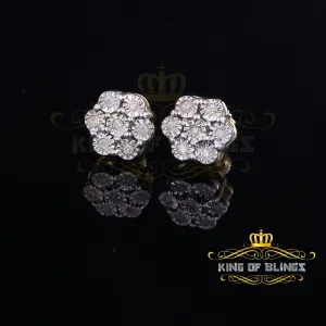 King of Blings-0.05ct Diamond 925 Sterling Silver Yellow Floral Earrings For Men's / Women's