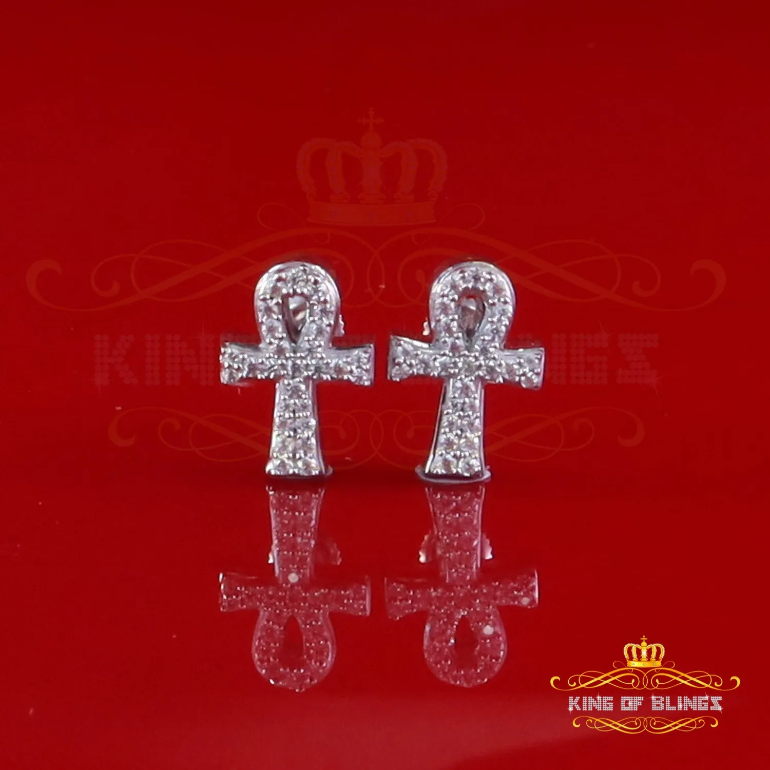 King of Bling's 0.50ct VVS 'D' Moissanite Men's/Womens 925 Silver White Ankh Stud Earrings