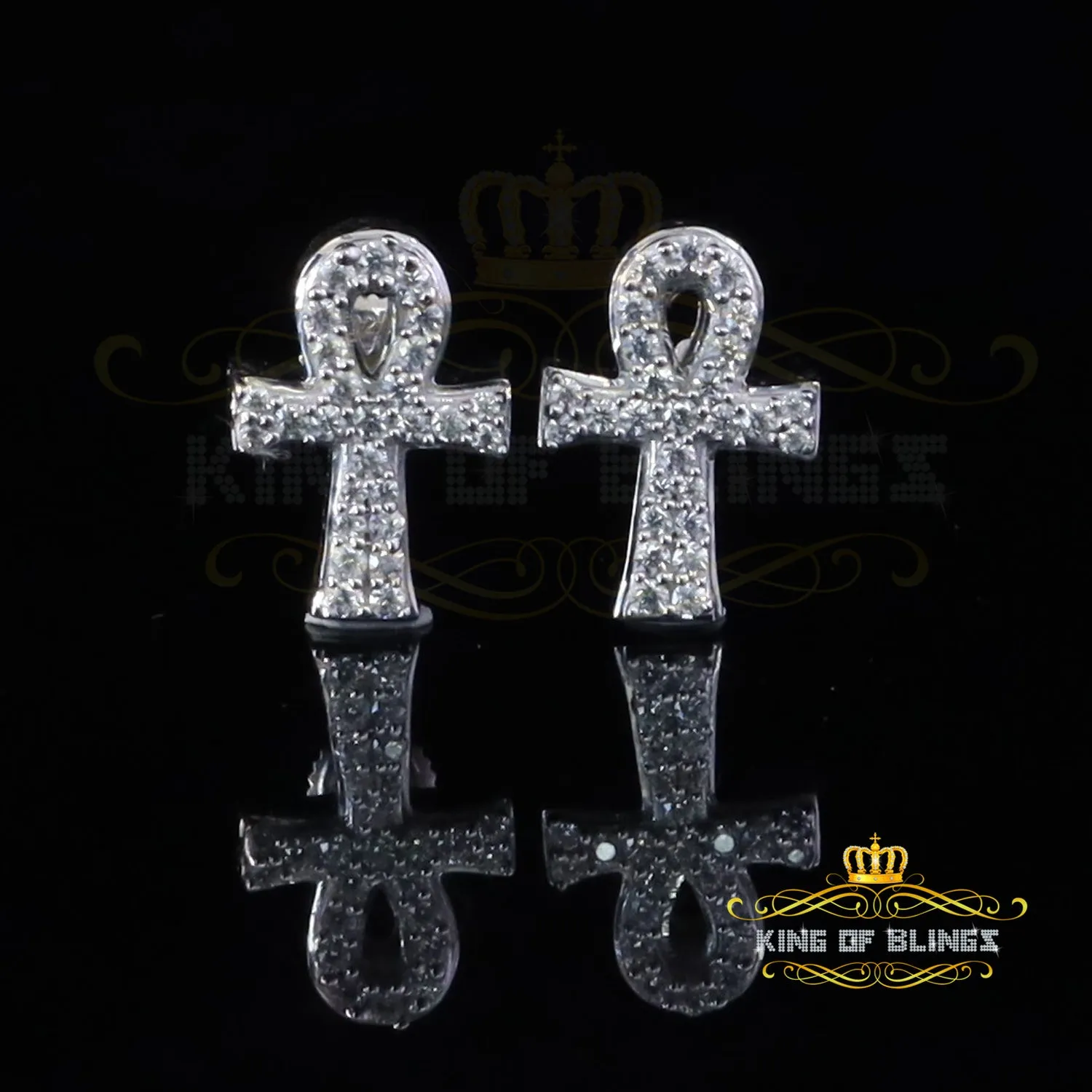 King of Bling's 0.50ct VVS 'D' Moissanite Men's/Womens 925 Silver White Ankh Stud Earrings