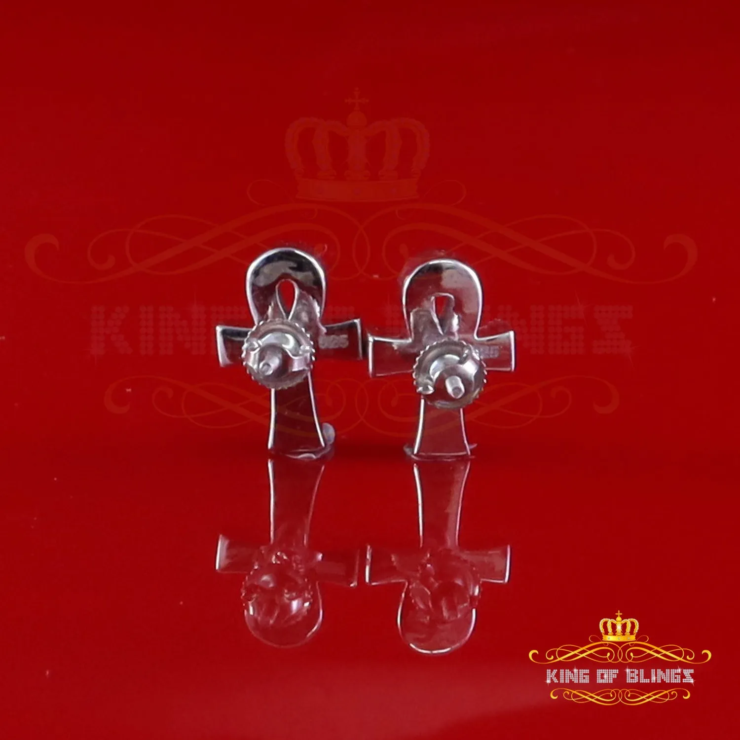 King of Bling's 0.50ct VVS 'D' Moissanite Men's/Womens 925 Silver White Ankh Stud Earrings