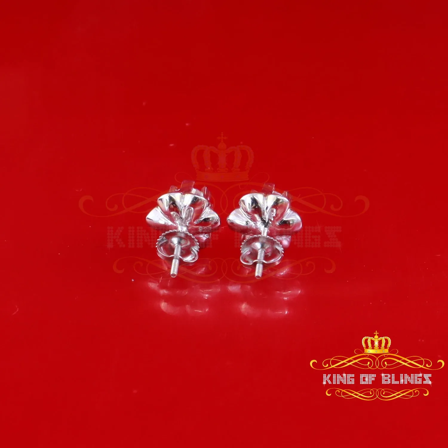 King of Bling's 1.00ct White Round Shape Silver Buttercup Stud Earrings Women's Cubic Zirconia