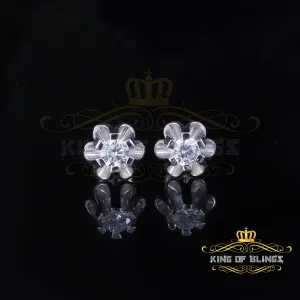 King of Bling's 1.00ct White Round Shape Silver Buttercup Stud Earrings Women's Cubic Zirconia