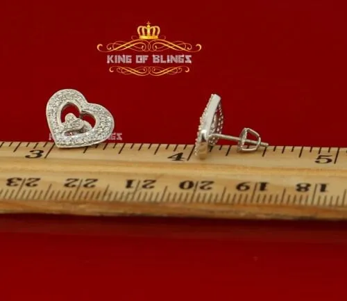 King of Blings- 1.26ct Cubic Zirconia 925 White Sterling Silver Women's Hip Hop Heart Earrings