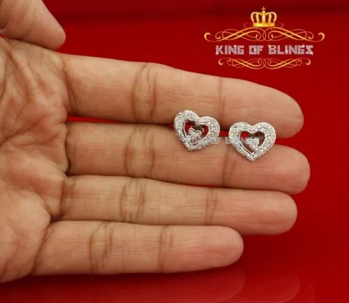 King of Blings- 1.26ct Cubic Zirconia 925 White Sterling Silver Women's Hip Hop Heart Earrings