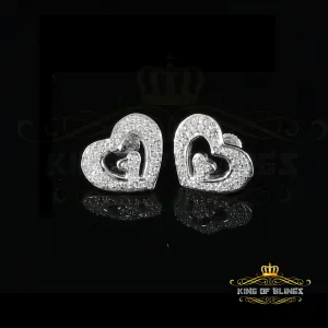 King of Blings- 1.26ct Cubic Zirconia 925 White Sterling Silver Women's Hip Hop Heart Earrings