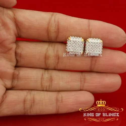 King of Bling's 1.95ct Cubic Zirconia 925 Yellow Silver Women & Men Hip Hop Square Earrings