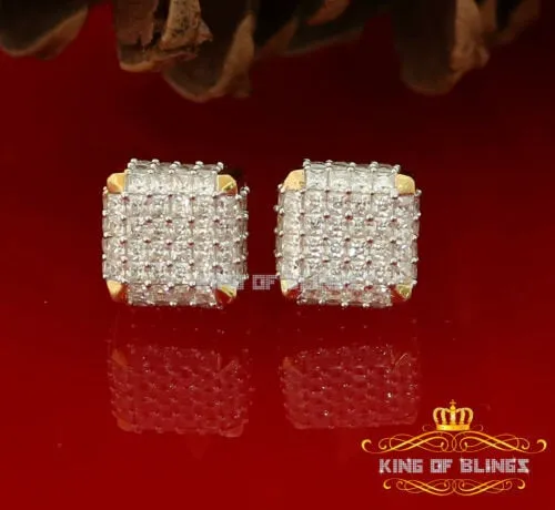 King of Bling's 1.95ct Cubic Zirconia 925 Yellow Silver Women & Men Hip Hop Square Earrings