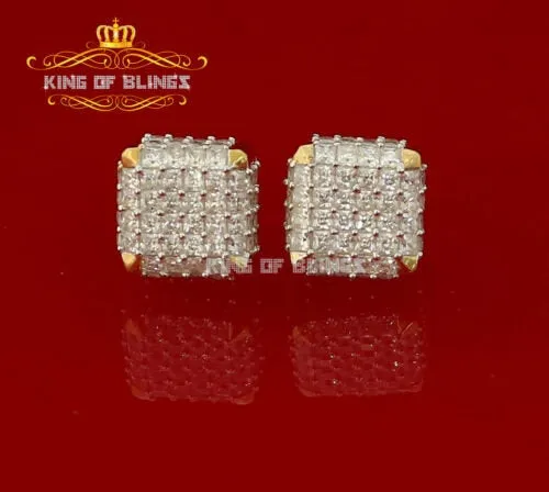 King of Bling's 1.95ct Cubic Zirconia 925 Yellow Silver Women & Men Hip Hop Square Earrings