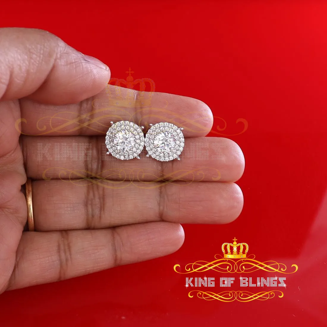 King of Blings- 925 White Sterling Silver 1.07ct Cubic Zirconia Women's Hip Hop Rounds Earrings