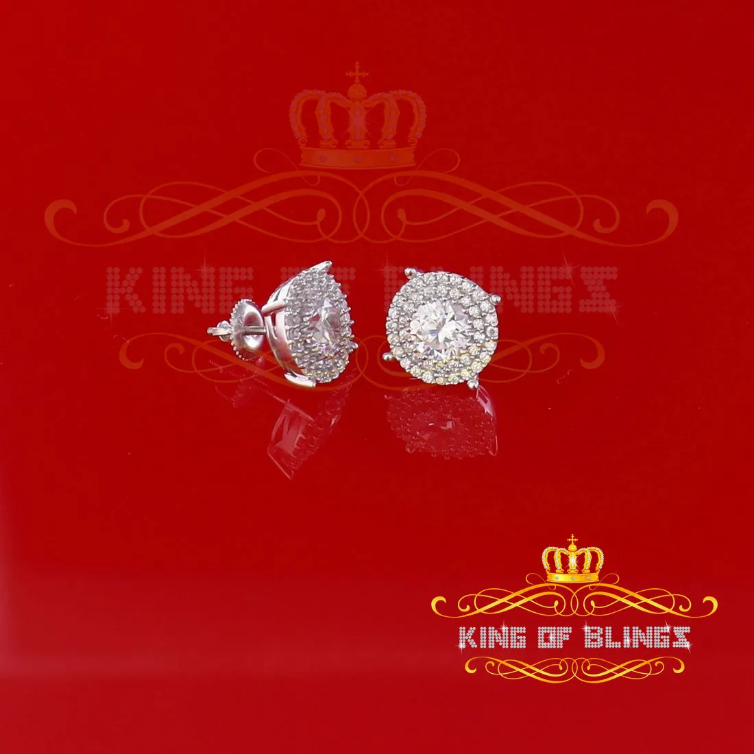 King of Blings- 925 White Sterling Silver 1.07ct Cubic Zirconia Women's Hip Hop Rounds Earrings