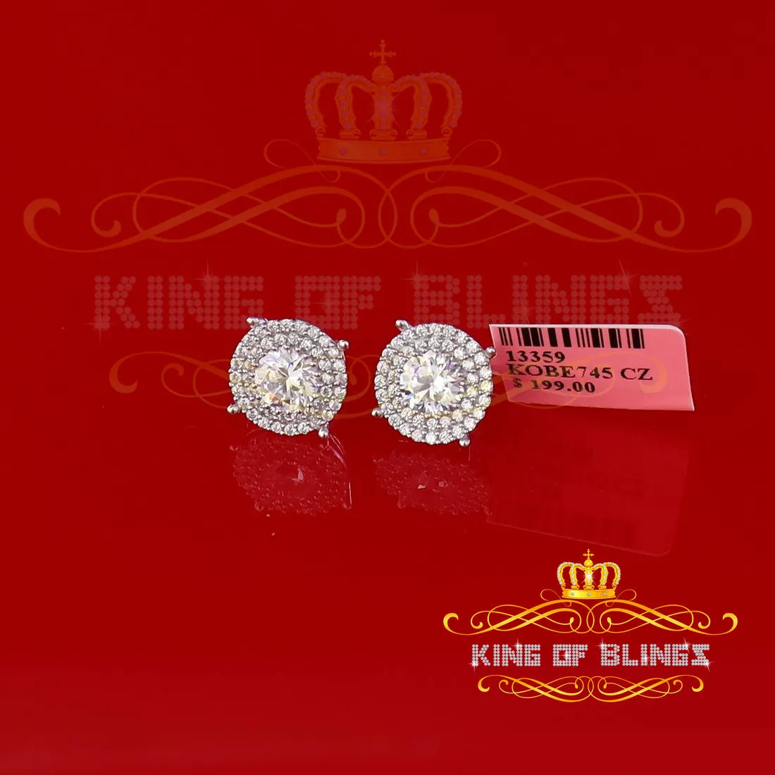 King of Blings- 925 White Sterling Silver 1.07ct Cubic Zirconia Women's Hip Hop Rounds Earrings