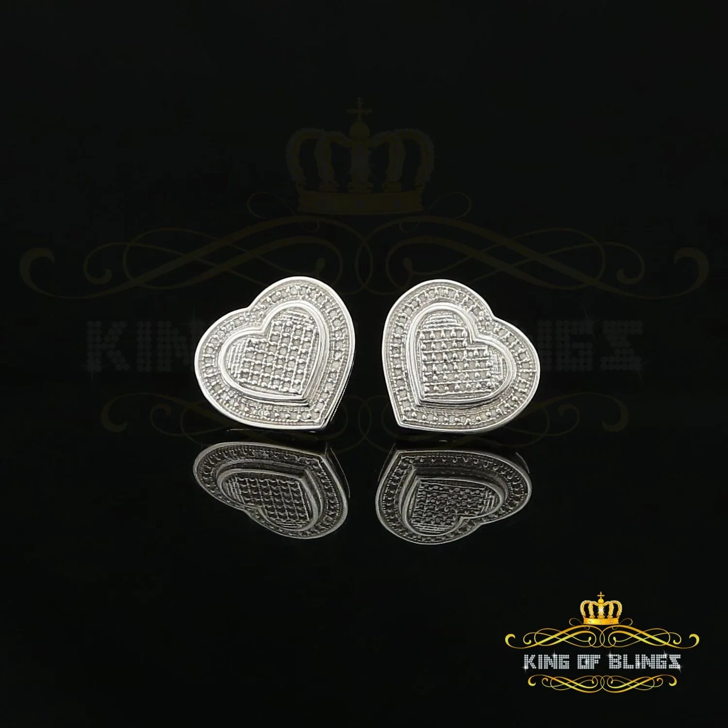 King Of Bling's Aretes Para Hombre 925 White Silver 0.33ct Diamond Women's Heart Style Earrings