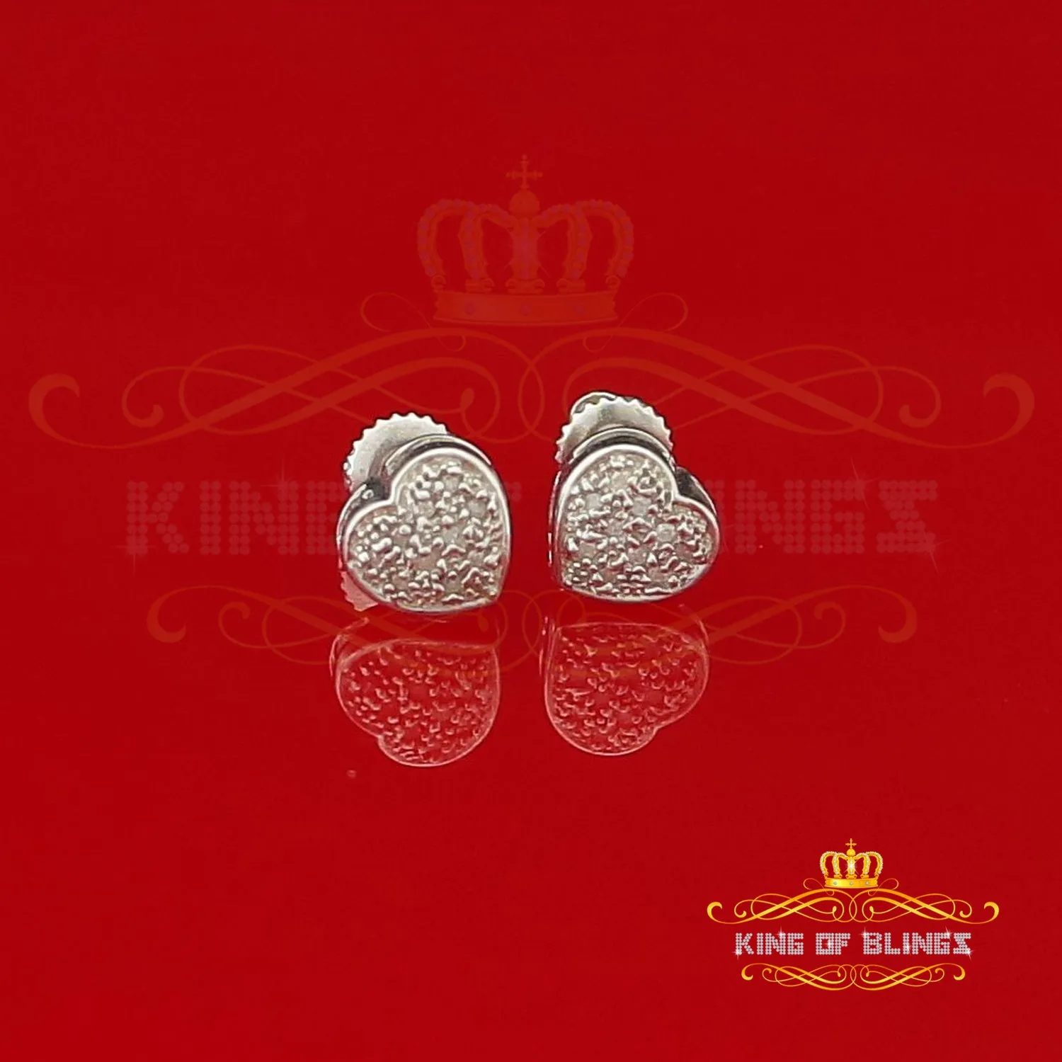 King Of Bling's Aretes Para Hombre Heart 925 White Silver 0.08ct Diamond Women's /Men's Earring