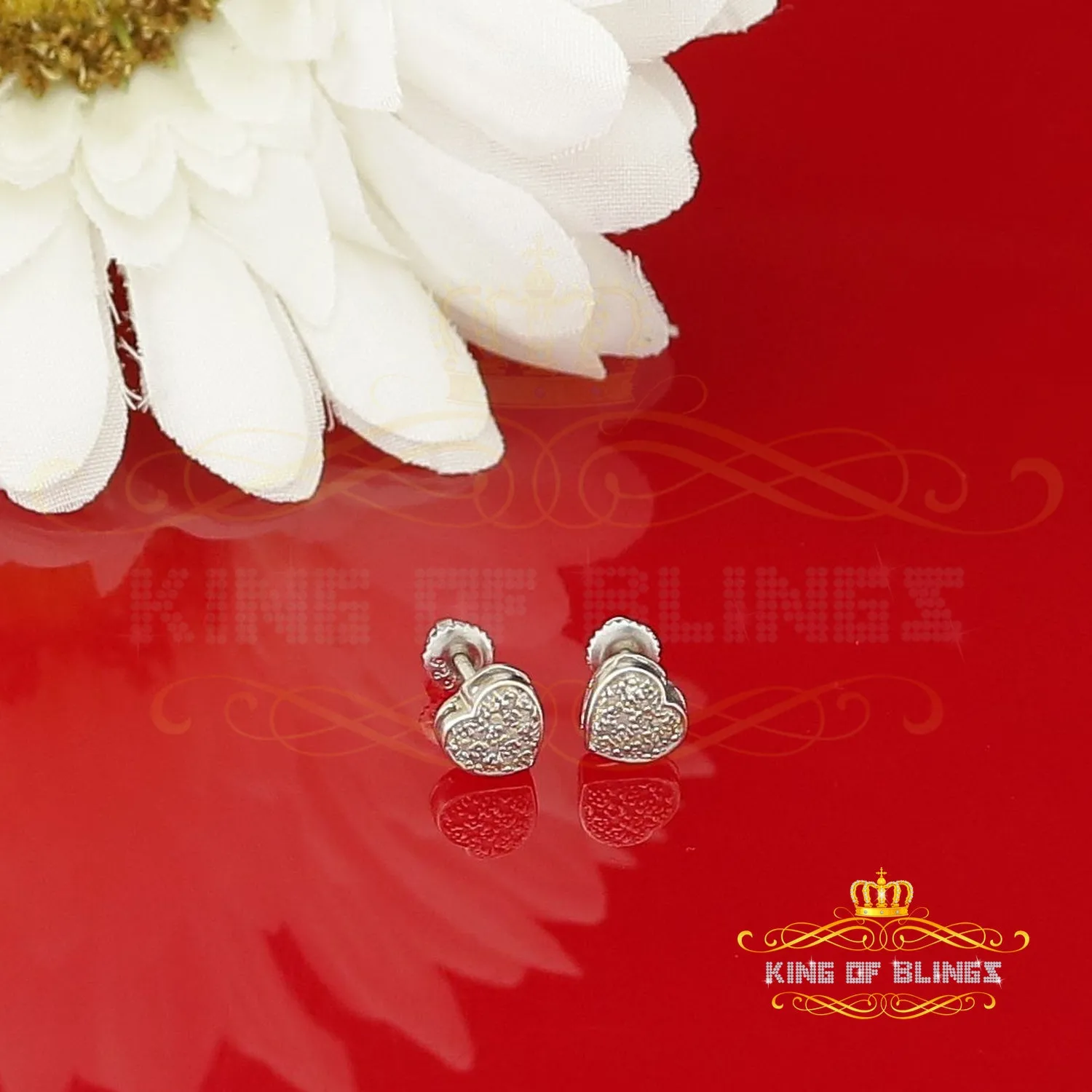 King Of Bling's Aretes Para Hombre Heart 925 White Silver 0.08ct Diamond Women's /Men's Earring