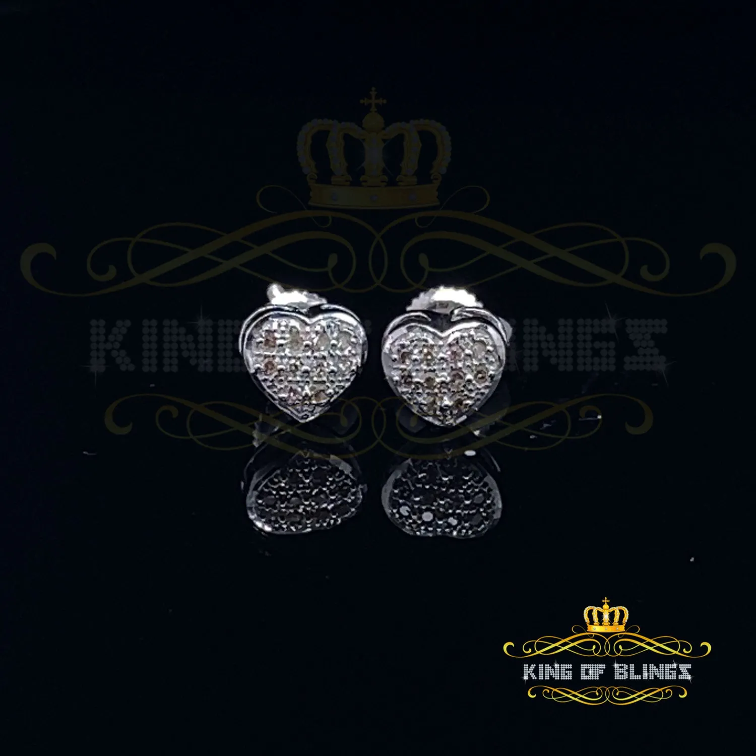 King Of Bling's Aretes Para Hombre Heart 925 White Silver 0.08ct Diamond Women's /Men's Earring