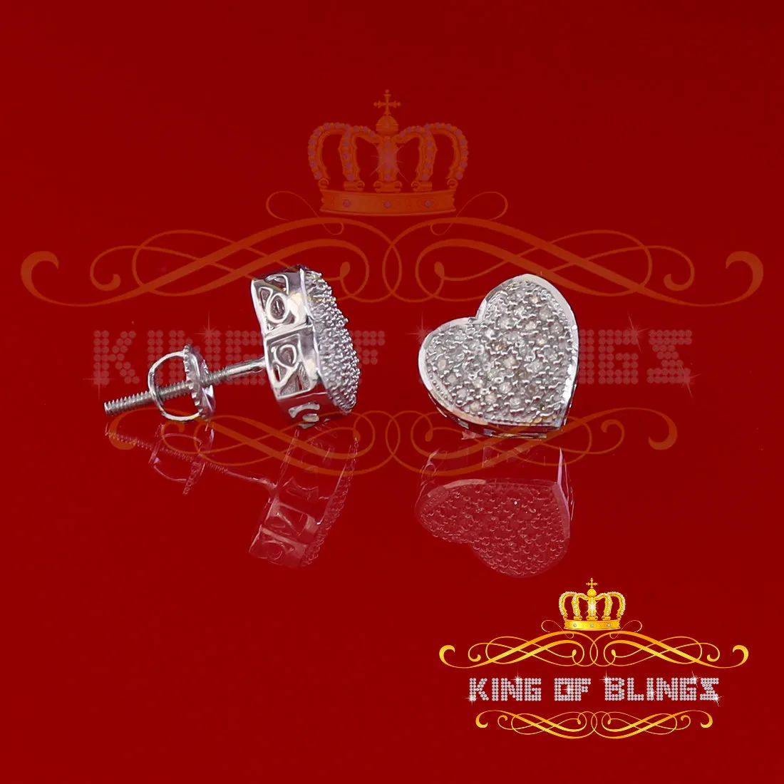 King Of Bling's Aretes Para Hombre Heart 925 White Silver 0.15ct Diamond Women's style Earring