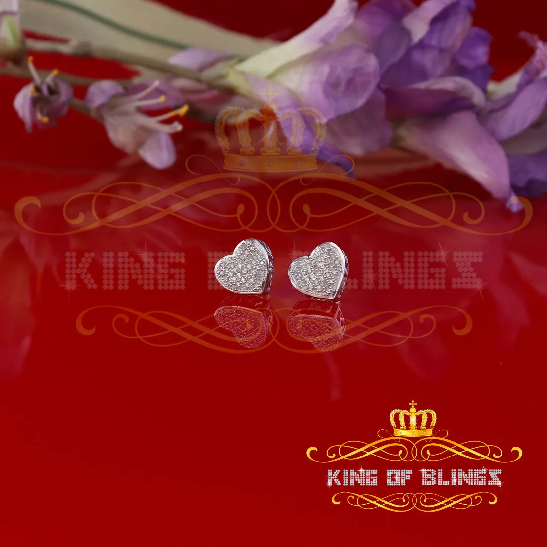 King Of Bling's Aretes Para Hombre Heart 925 White Silver 0.15ct Diamond Women's style Earring