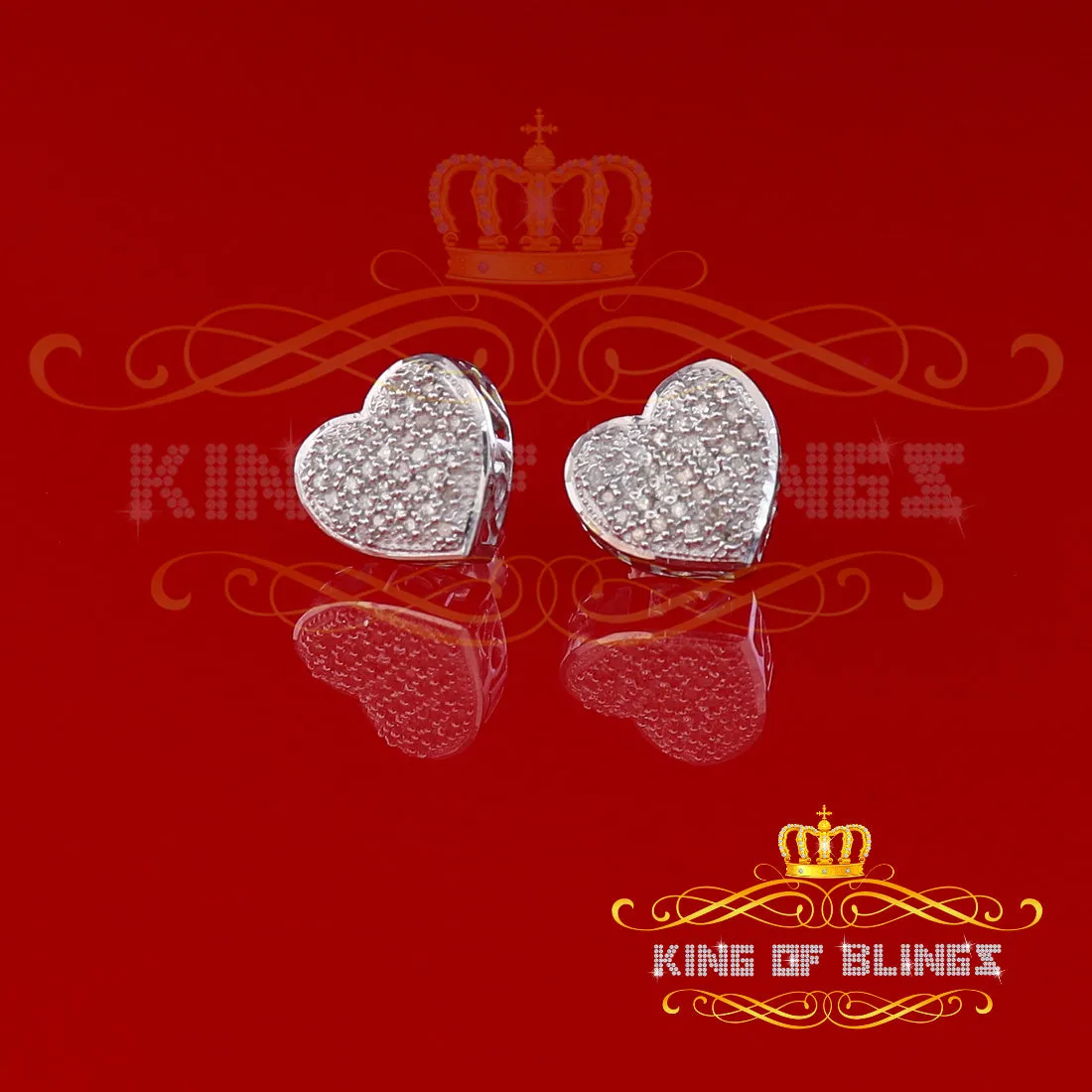 King Of Bling's Aretes Para Hombre Heart 925 White Silver 0.15ct Diamond Women's style Earring