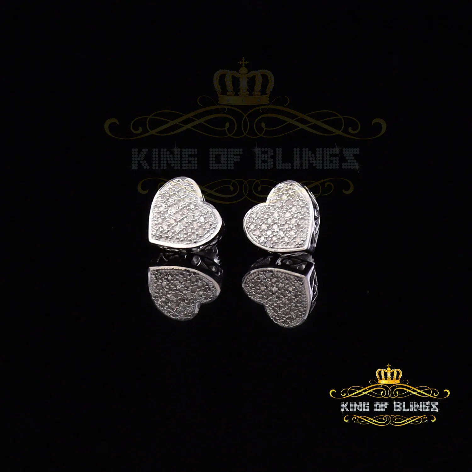 King Of Bling's Aretes Para Hombre Heart 925 White Silver 0.15ct Diamond Women's style Earring