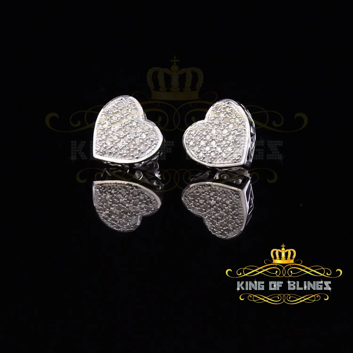 King Of Bling's Aretes Para Hombre Heart 925 White Silver 0.15ct Diamond Women's style Earring