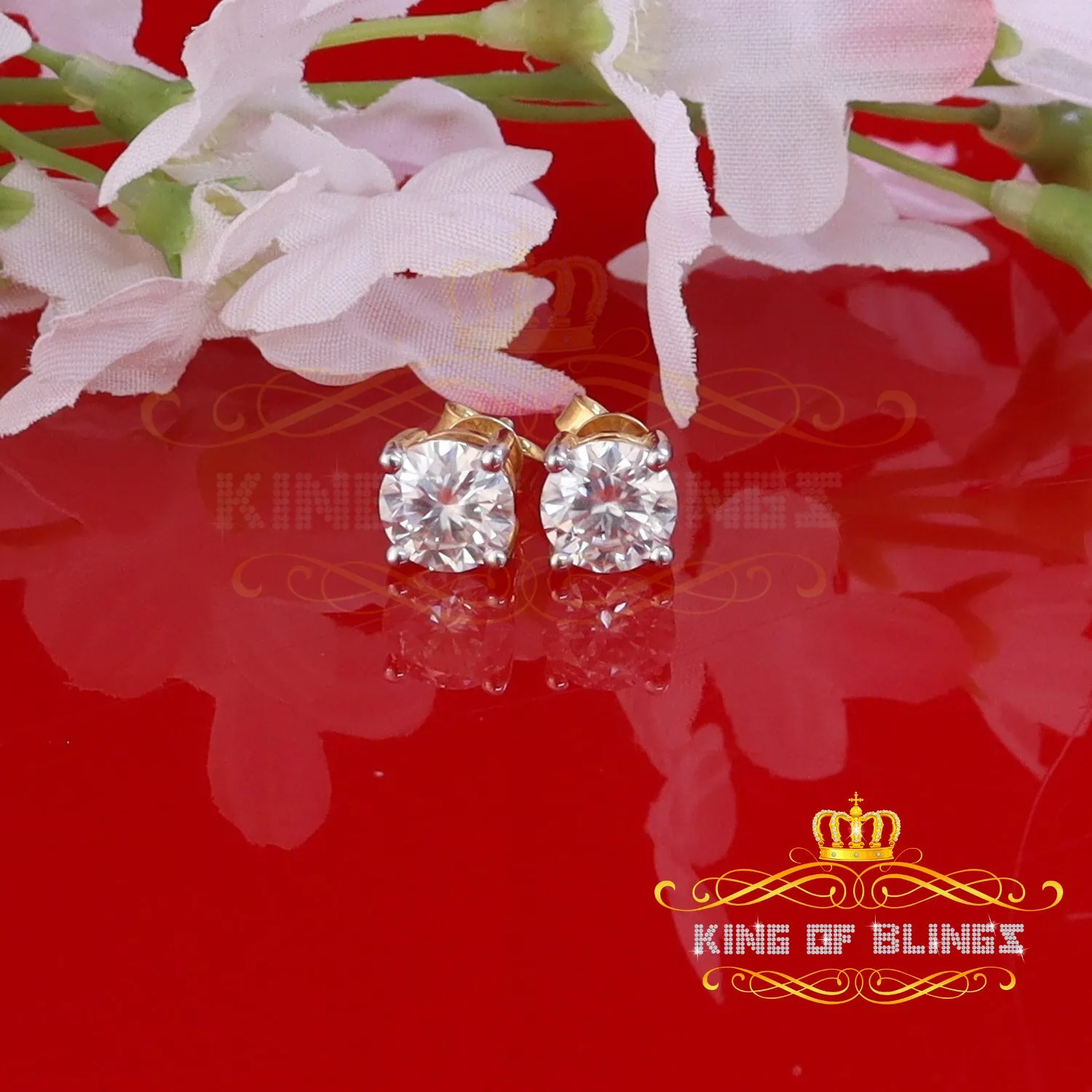 King  of Bling's Mens & Womens stud 925 silver Yellow 3.00ct VVS 'D' Color Moissanite Earrings