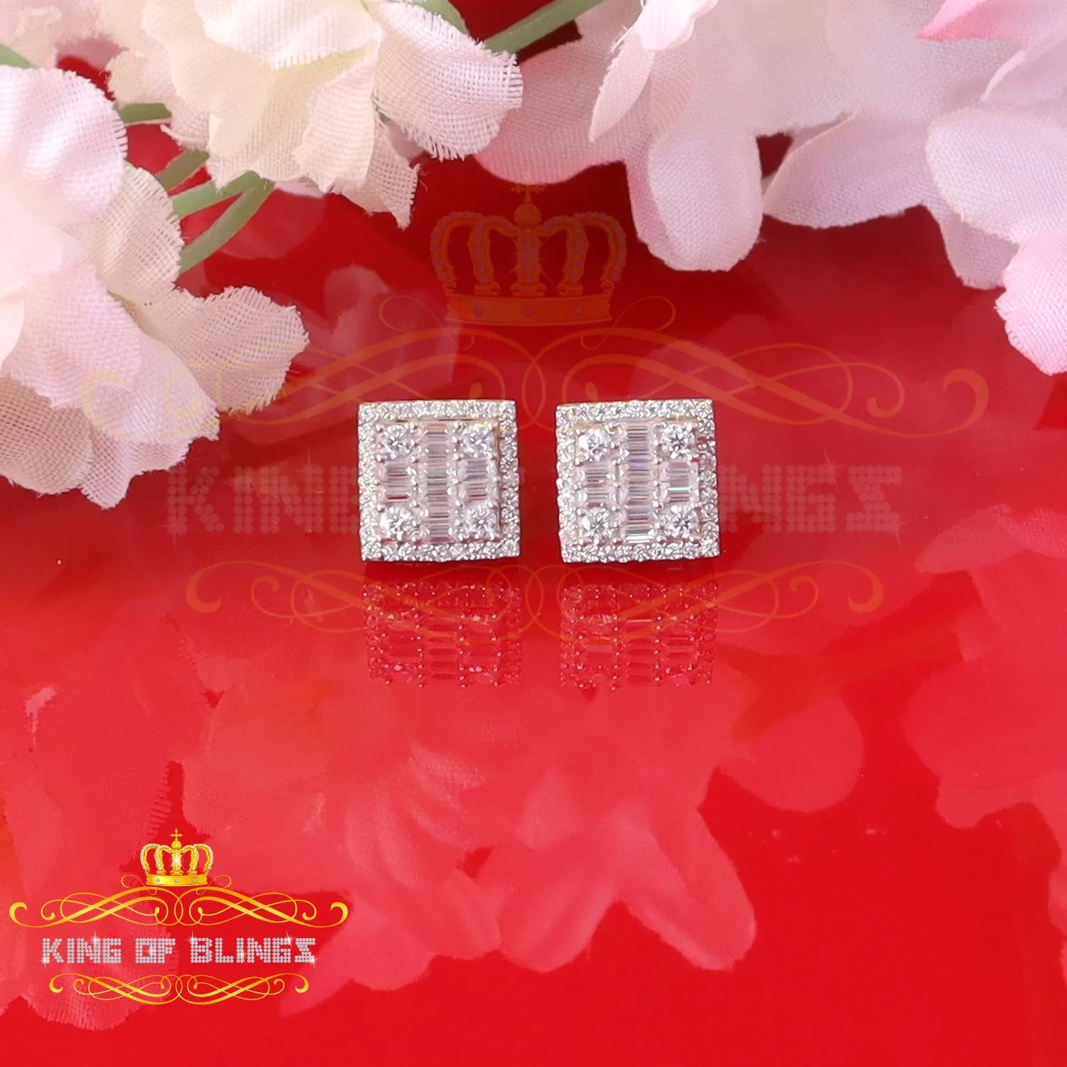 King  of Bling's Men's/Women's 925 Silver Yellow 1.00ct VVS 'D' Moissanite Square Stud Earrings