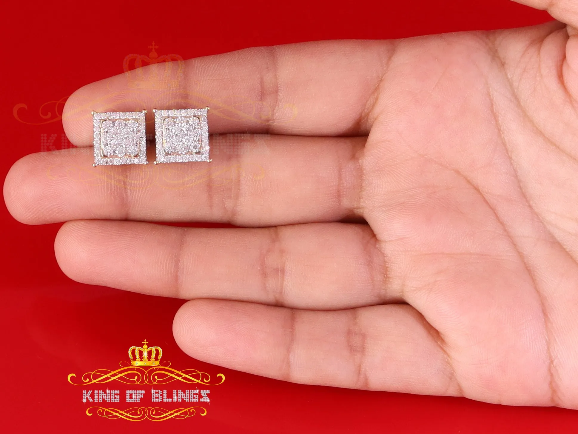 King  of Bling's Men's/Women's 925 Silver Yellow 1.25ct VVS 'D' Moissanite Square Stud Earrings