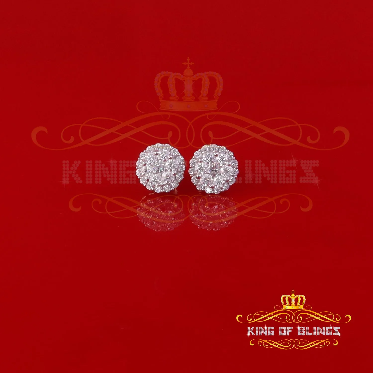 King  of Bling's Men's/Womens 925 Silver Yellow 2.00ct VVS 'D' Moissanite Round Stud Earrings