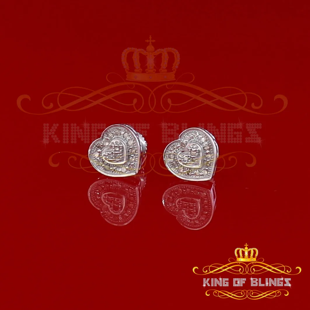 King Of Bling's Micro Pave 0.11ct Real Diamonds 925 White Silver Women's & Men's Heart Earrings