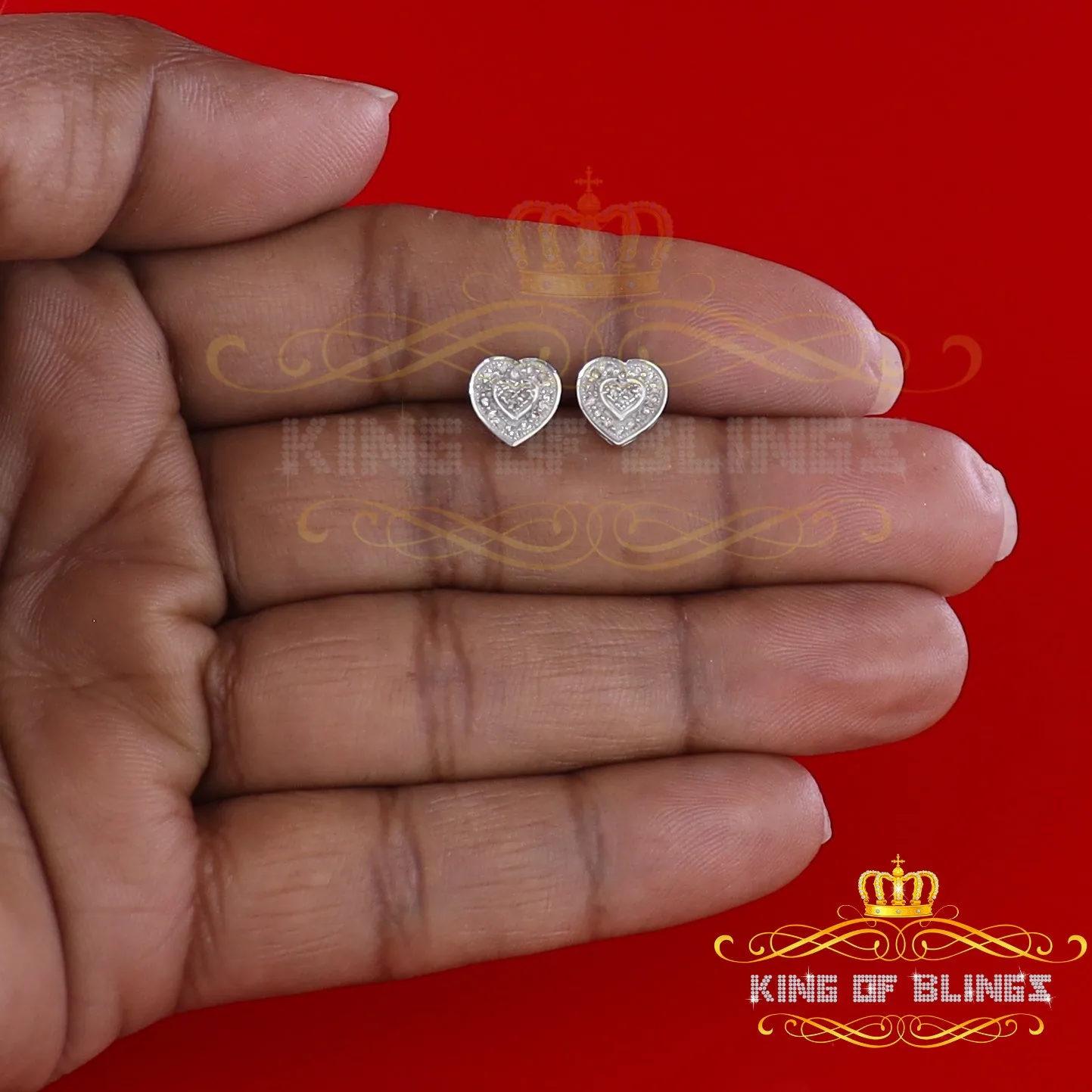 King Of Bling's Micro Pave 0.11ct Real Diamonds 925 White Silver Women's & Men's Heart Earrings