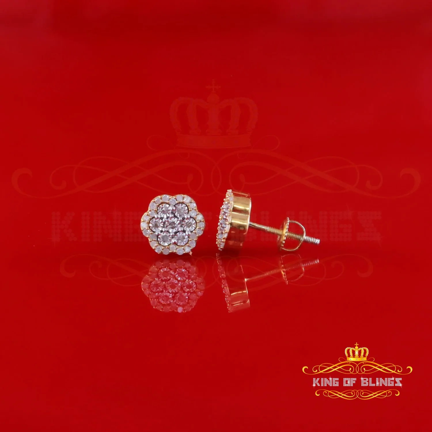 King of Blings-Miracle Setting 0.25ct Diamond 925 Silver Yellow for Men's & Women Stud Earrings