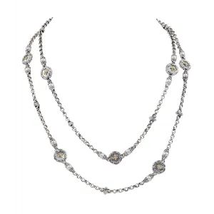 Konstantino Hestia Silver and 18K Gold Mother of Pearl and Pearl Station Necklace