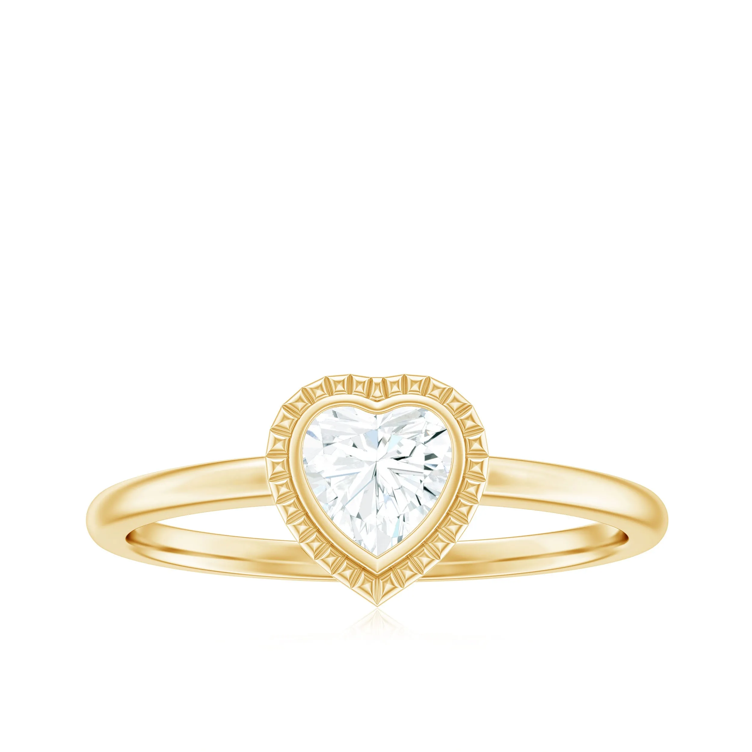 Lab Grown Diamond Heart Solitaire Ring with Engraved Details