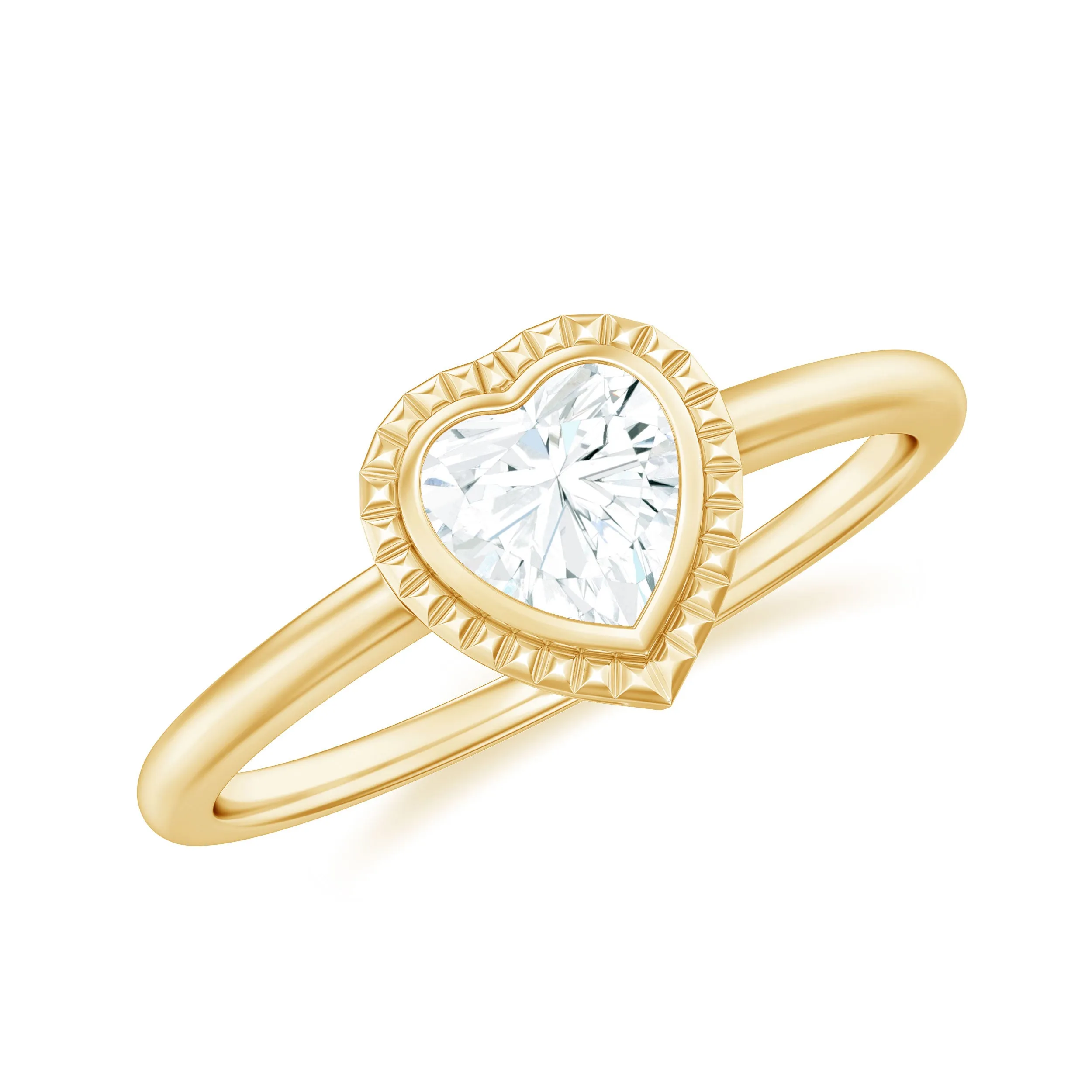 Lab Grown Diamond Heart Solitaire Ring with Engraved Details