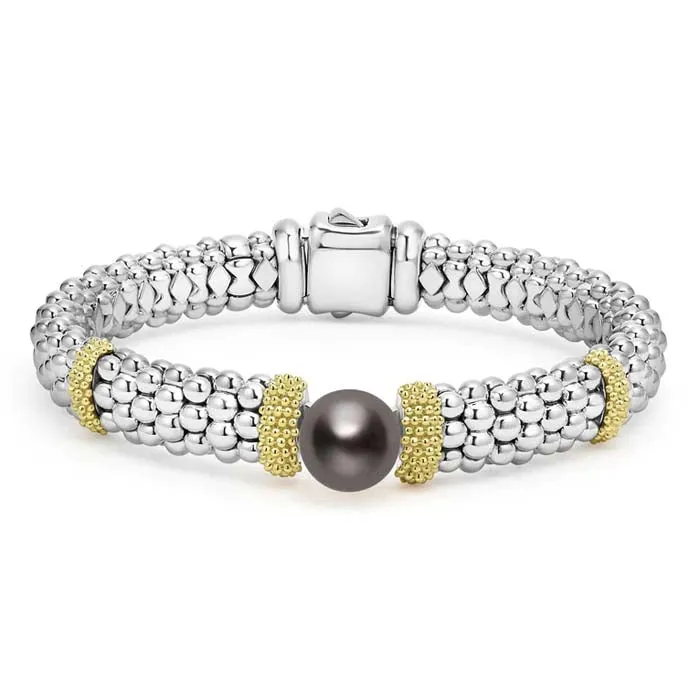 LAGOS Two-Tone Caviar Tahitian Black Pearl Bracelet in Sterling Silver and 18K Yellow Gold