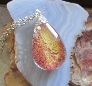 Landscape Quartz Red Gold Lodolite Polished Crystal Pendant Necklace