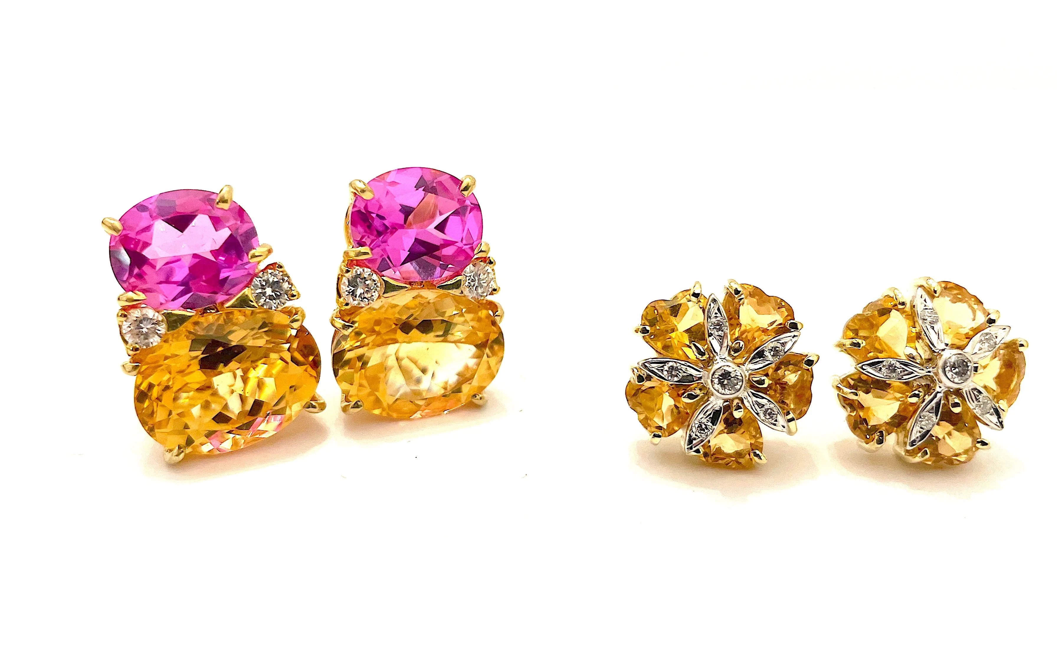 Large GUM DROP™ Earrings with Citrine and Cabochon Pink Topaz and Diamonds