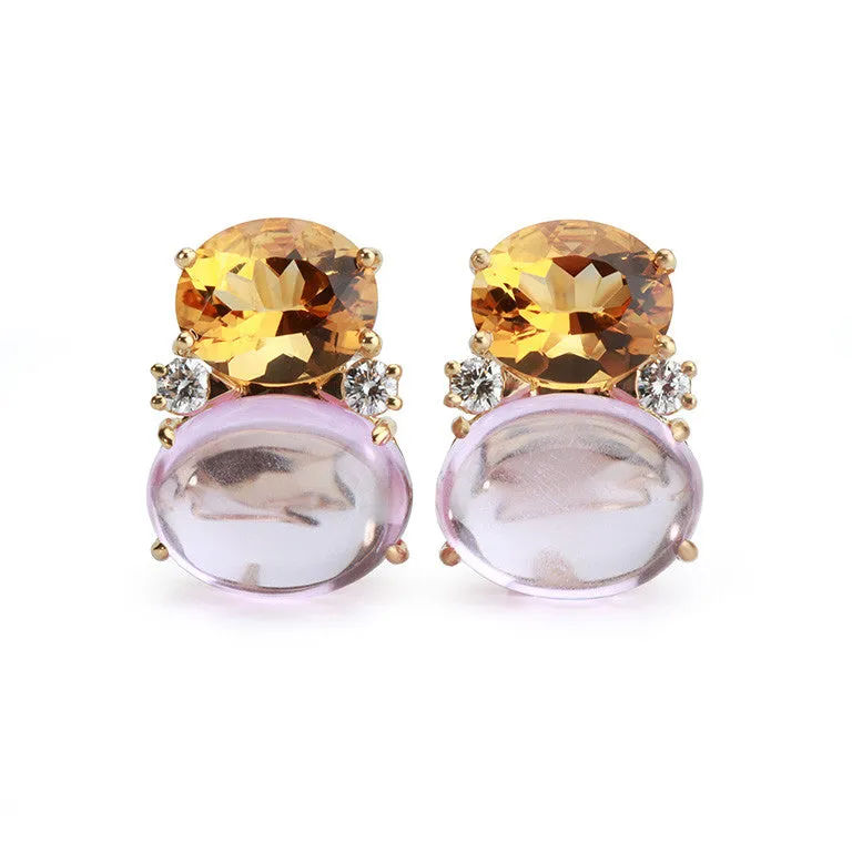 Large GUM DROP™ Earrings with Citrine and Cabochon Pink Topaz and Diamonds