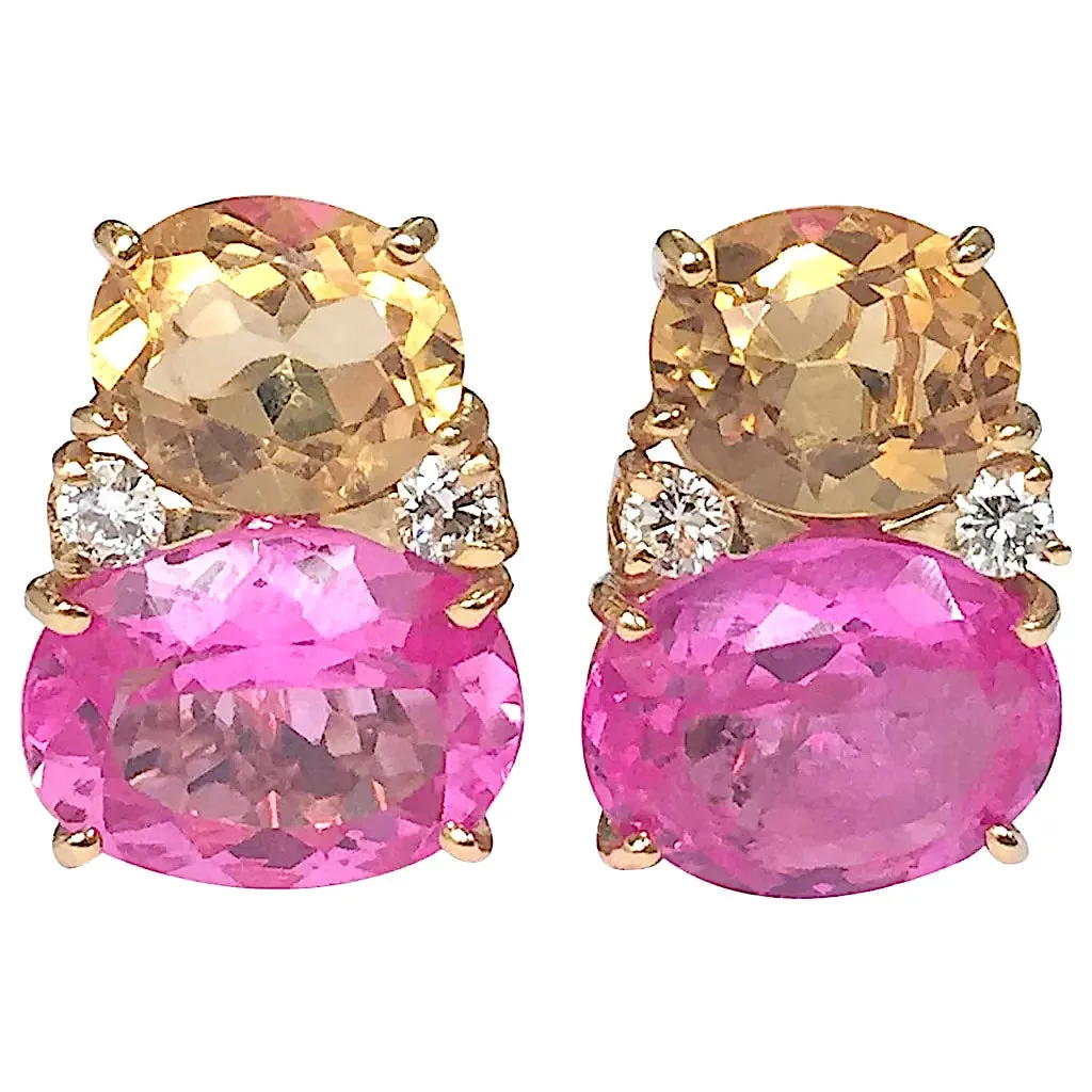 Large GUM DROP™ Earrings with Citrine and Cabochon Pink Topaz and Diamonds