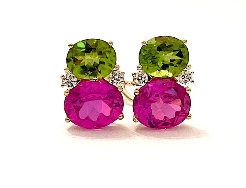 Large GUM DROP™ Earrings with Citrine and Cabochon Pink Topaz and Diamonds