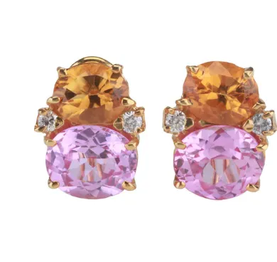 Large GUM DROP™ Earrings with Citrine and Cabochon Pink Topaz and Diamonds