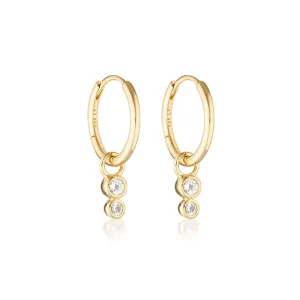 Linda Tahija Duo Huggie Hoop Earrings White Topaz, Gold