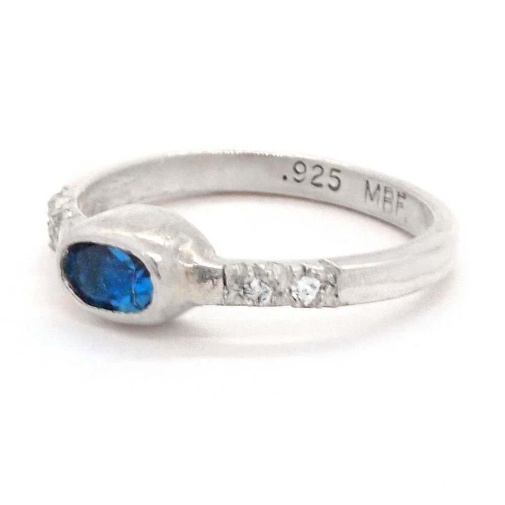 London Blue Topaz & Diamonds Ring (size 5 1/2)