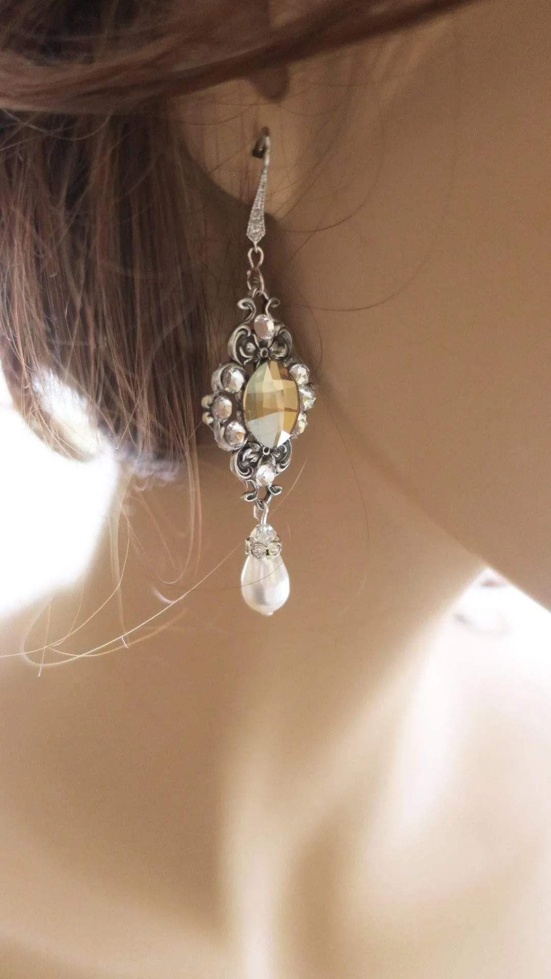 Long Champagne Crystal Earrings MAE